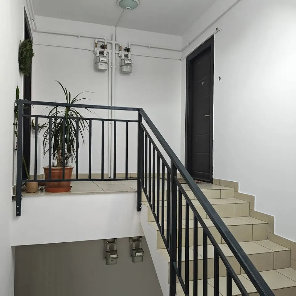 Palier scară cu balustradă neagră